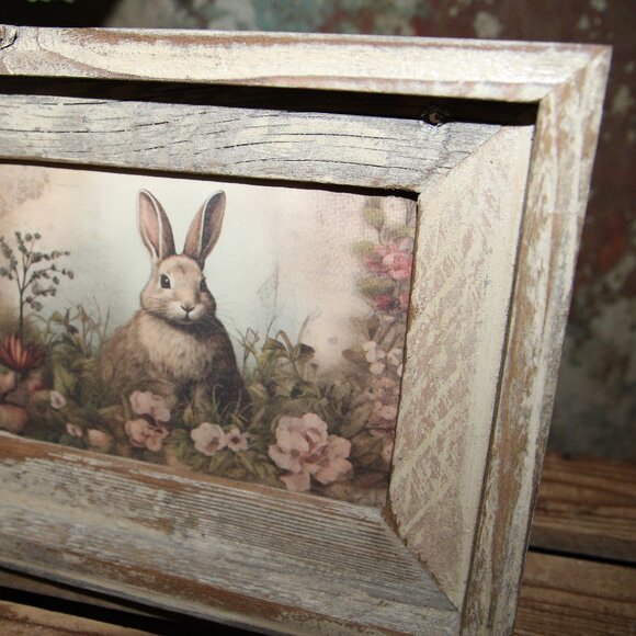 NEW French Country Farmhouse Sweet Woodland Bunny Rabbit & Floral Picture Set - Picture 3 of 5